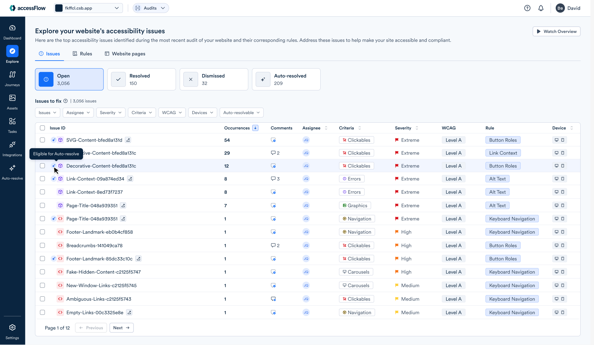 Screenshot of issues eligible to be auto-resolved.