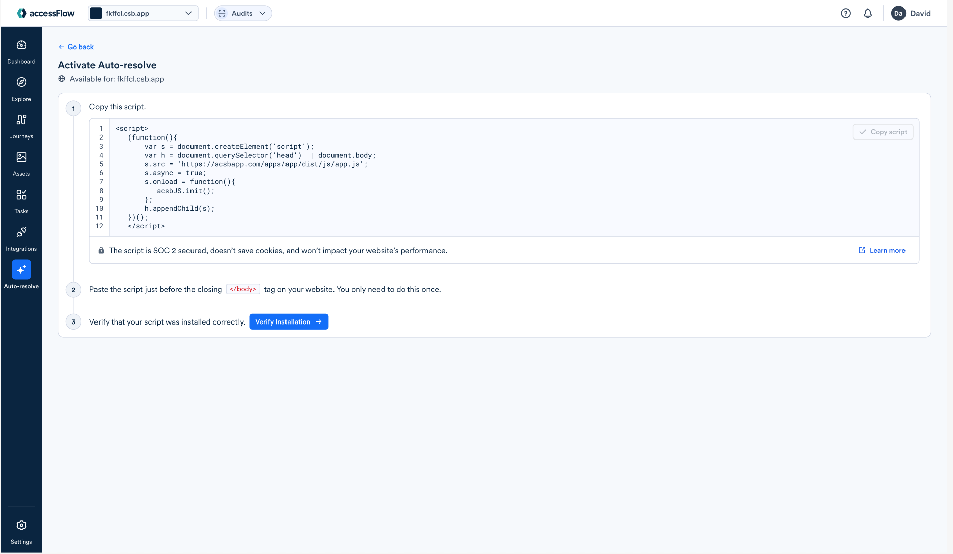 Screenshot of auto-resolve's embed code.